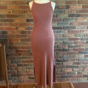 Mauve Fitted Sleeveless Rib-Knit Midi Dress Size XS